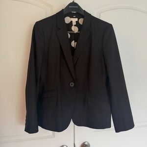 Chicos Black Single Button Blazer Polka Dot Lining Cotton Blend Jacket Size 2